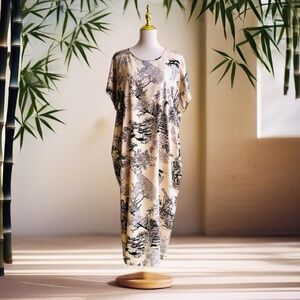 0090/ Black Casual Dress with pattern, Home Dress